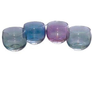4 Art Glass Stemless Wine Glasses Bubble Drink Bar Green Blue Pink Beverage 4 oz